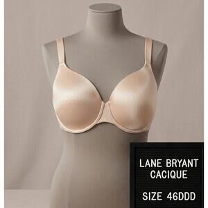 Cacique 46DDD Bra Tan Nude Smooth Boost Plunge Underwire Lane Bryant Support